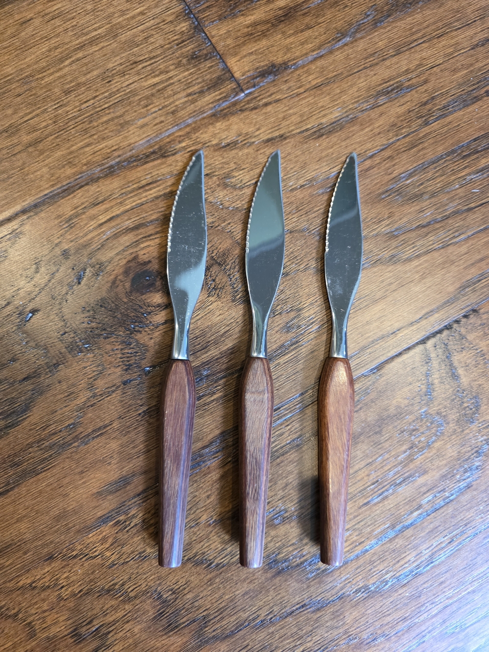 Vintage MCM Fleetwood Designer Teak Wood Handle Steak knives - Set of 3